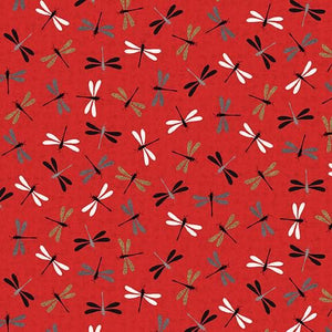 Red Dragonflies digital 44" fabric by Blank Quilting, 9934-88, Narumi