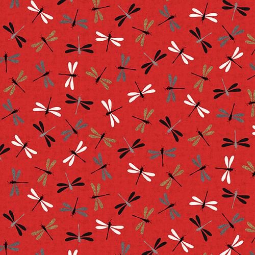 Red Dragonflies digital 44" fabric by Blank Quilting, 9934-88, Narumi