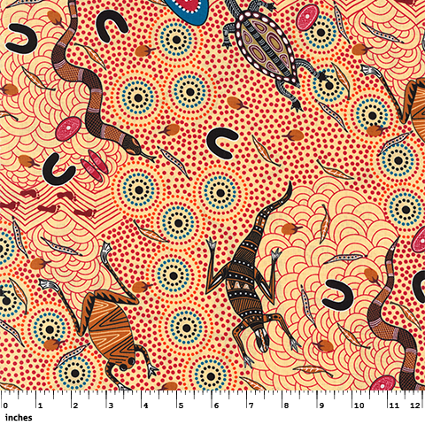 Around Waterhole Ecru Aboriginal 44" fabric by M&S Textiles, AWE