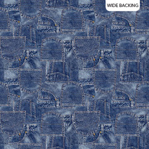 Blue Jean Pockets 108" wide backing fabric by Northcott, B24325-49