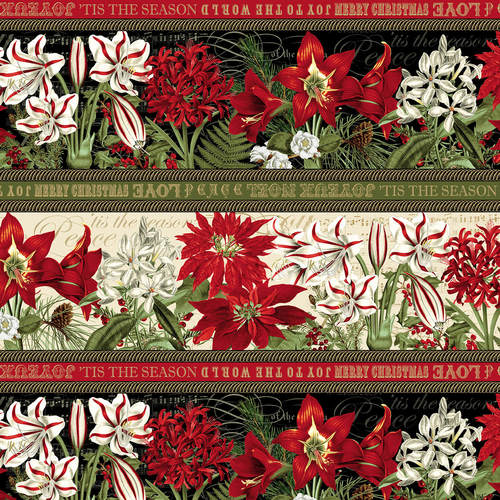 Holiday flowers stripe 44" fabric by Blank Quilting, Yuletide Botanica, 1068-88 red
