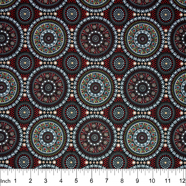 Bush Berry Red Aboriginal 44" fabric, M&S Textiles, BUBR