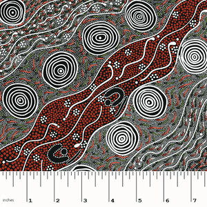 Bush Camp Red Aboriginal 44" fabric, M&S Textiles, BCY