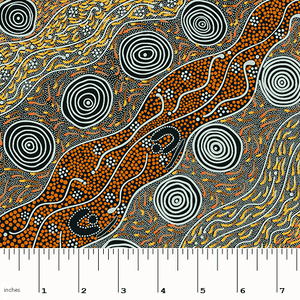 Bush Camp Yellow Aboriginal 44" fabric by M&S Textiles, BCY