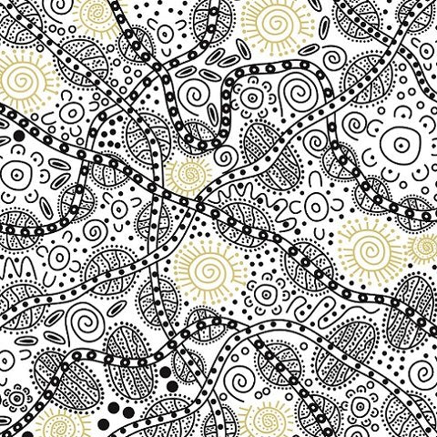 Australian Aboriginal Bush Tucker White 44" fabric, M&S Textiles, BTW