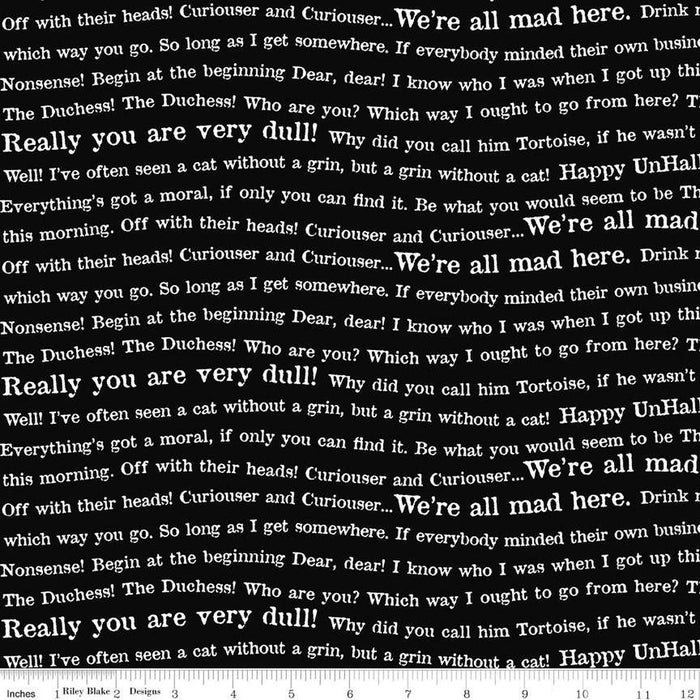 Black Wavy Words 44" fabric by Riley Blake, Mad Masquerade, CD11963-Black