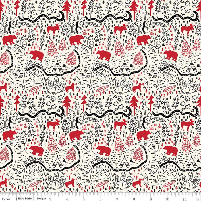 Cream Map 44" fabric by Riley Blake, C9822-Cream Wild at Heart