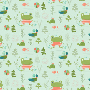 Green Frogs and Turtles 44" fabric, Riley Blake, C9890-pistachio, Ready, Set, Splash