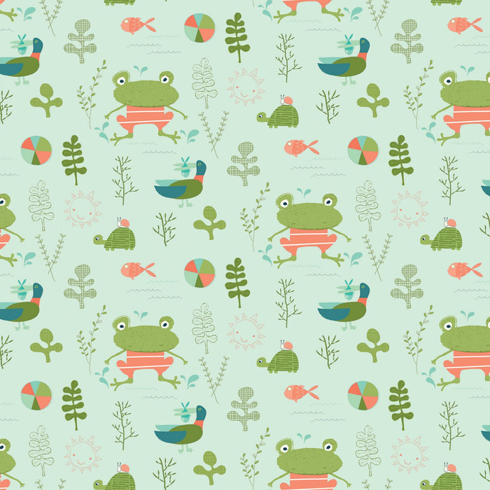 Green Frogs and Turtles 44" fabric, Riley Blake, C9890-pistachio, Ready, Set, Splash