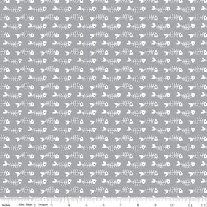 Gray Fish Bones 44" fabric by Riley Blake, C9903-Gray, Purrfect Day