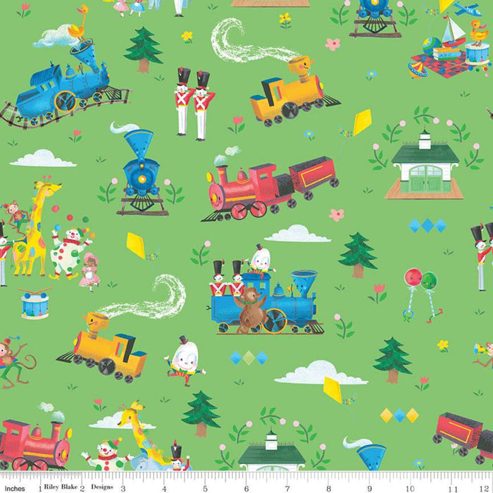 The Little Engine That Could Main Green 44" fabric by Riley Blake, C9990-Green