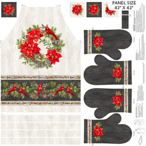 Apron and Oven Mitt Holiday 43" Panel, Northcott, DP23482-91, Scarlet Feather