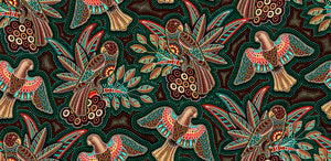 Green Australian Birds 44" fabric by Oasis, 60-4121, Gondwana