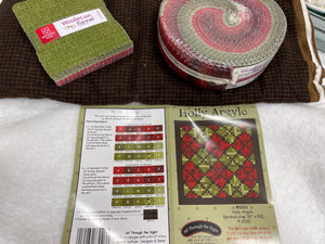 Holly Argyle Quilt Kit 82" x 82" Maywood Studios Woolies Flannel Holiday Warmth collection (Brown Background)