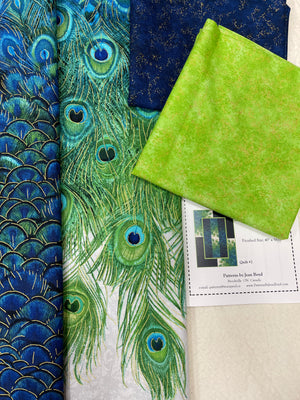 Peacock Garden with blue background Quilt Kit, measures 40"x57" using Northcott's Luminosity & Shimmer Radiance fabrics