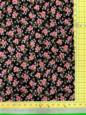 Pink Flowers on Black, Sakura Blossoms,  44" Japanese metallic fabric by Yamaoka, Y-15000-186