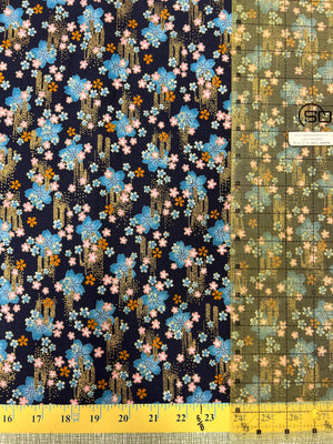 Navy Sakura Blossom 44" Japanese Metallic fabric by Yamaoka, Y-15000-186D