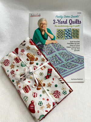 3-Yard Quilts book plus Festive & Fun Holiday Fabric with gold metallic by Hoffman, 3 fabrics - each 1 yard