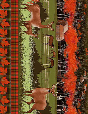 Deer Grazing on Farm 11" Stripe, 44" fabric by Timeless Treasures,  Nature-C7645 Multi