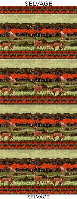 Deer Grazing on Farm 11" Stripe, 44" fabric by Timeless Treasures,  Nature-C7645 Multi