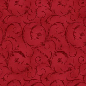 Cherry Red Scroll 108" fabric, Maywood Studio, QB100M-R2