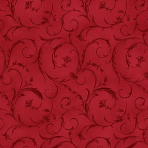 Cherry Red Scroll 108" fabric, Maywood Studio, QB100M-R2