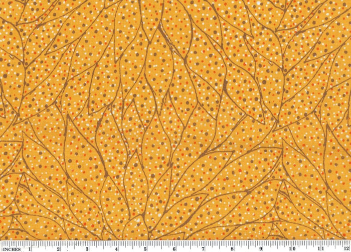 Seeds & Leaves on the Ground Gold 44" fabric M&S Textiles, Australian Aboriginal