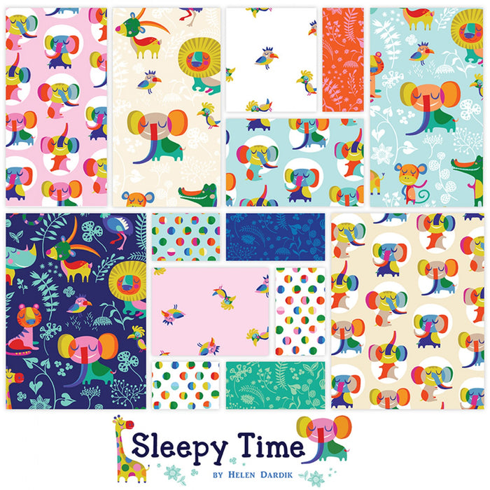 Jungle Animals - Elephants, Tigers, Giraffees - 5" Squares by Clothworks, SQ0344, Sleepy Time
