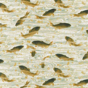 Fish Antique with metallic 44" fabric by Kaufman, SRKM-20380-199, Imperial Collection 17