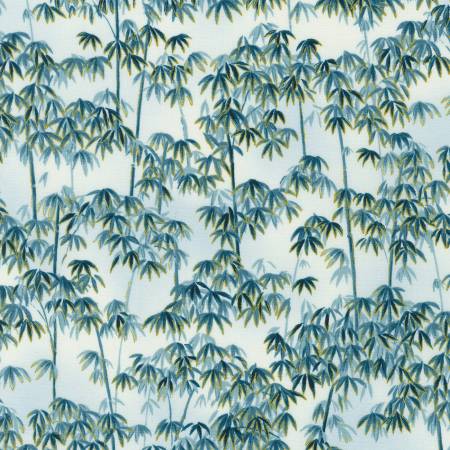 Blue Bamboo with metallic 44" fabric by Kaufman, SRKM-20381-4, Imperial Collection 17