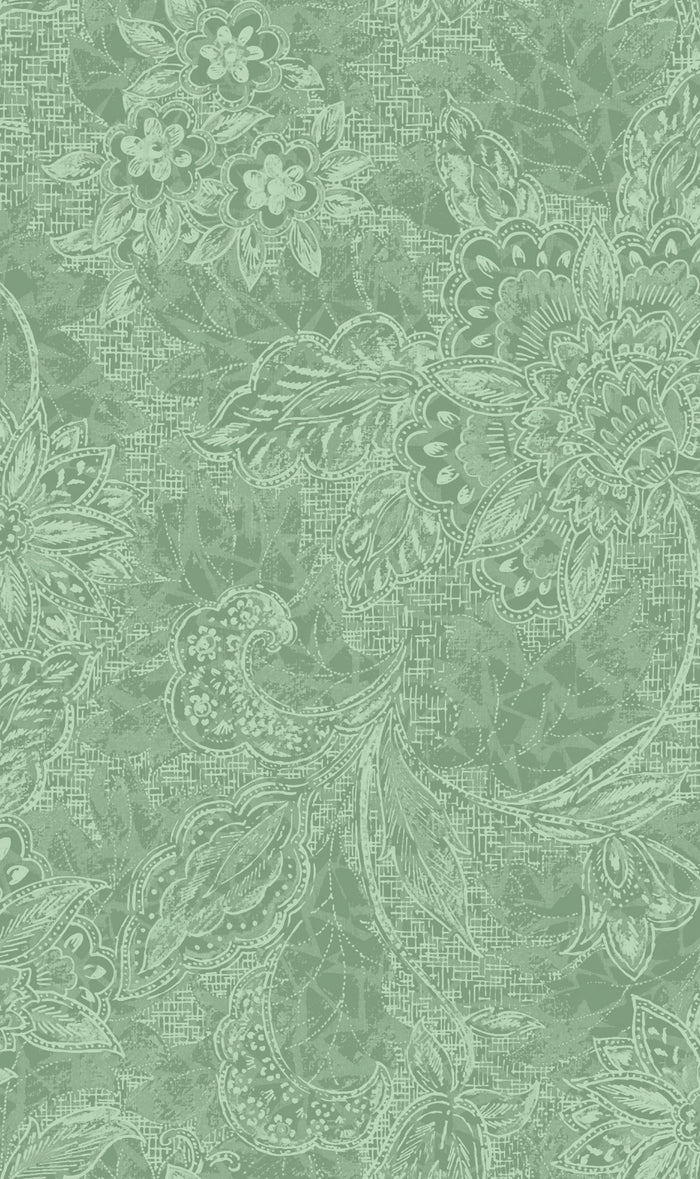 Seafoam Green Flowers 118" fabric by Oasis, 18-30811, Shadows