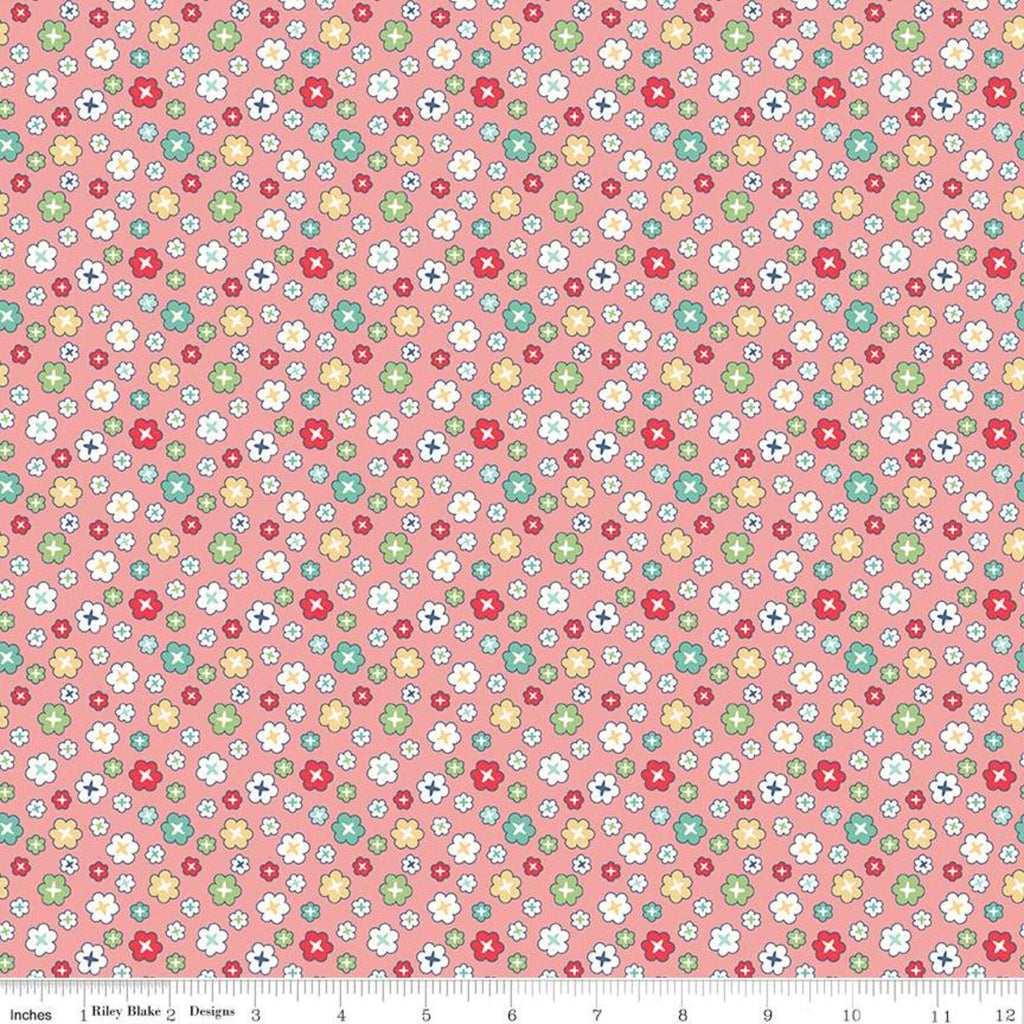 Pink Blossoms 108" fabric by Riley Blake, WB9136 Coral, Vintage Happy 2
