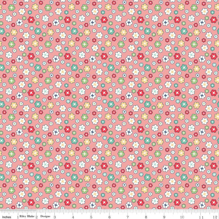 Pink Blossoms 108" fabric by Riley Blake, WB9136 Coral, Vintage Happy 2
