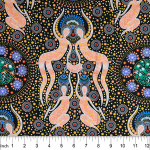 Women Collecting Bush Food Peach Australian Aboriginal 44" fabric, M&S Textiles, WCBFP
