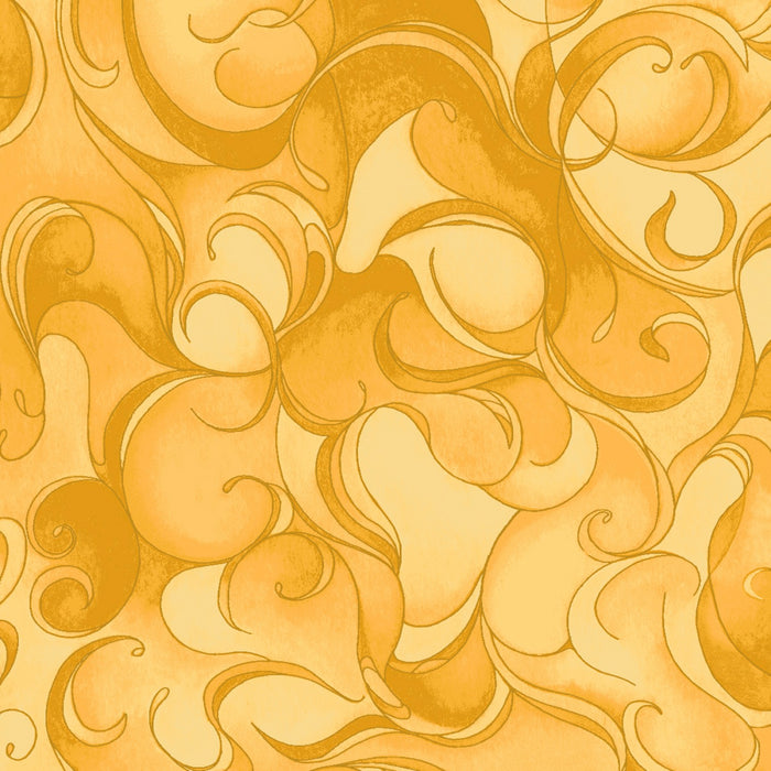 Yellow swirl 44" fabric by Clothworks, Poppy Poetry Y2660-68