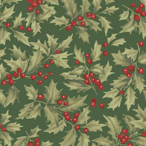 Forest Green Holly 44" fabric, Clothworks,  Y2985-113, Let Nature Sing