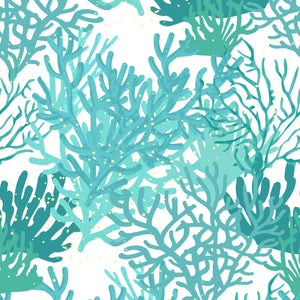 Turquoise Coral Forest 44" fabric by Clothworks, Y3467-101, Seashell Wishes