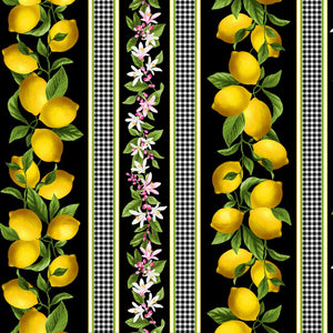 Lemon Fruit - Lemon Stripes 44" fabric by Timeless Treasures, C7481 Black