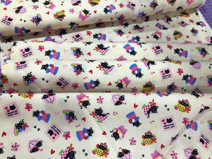 Sweet and fun kittens playing in cups & umbrellas  44" fabric by Hishiei, Seven Islands Fabric