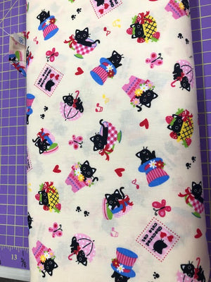 Sweet and fun kittens playing in cups & umbrellas  44" fabric by Hishiei, Seven Islands Fabric