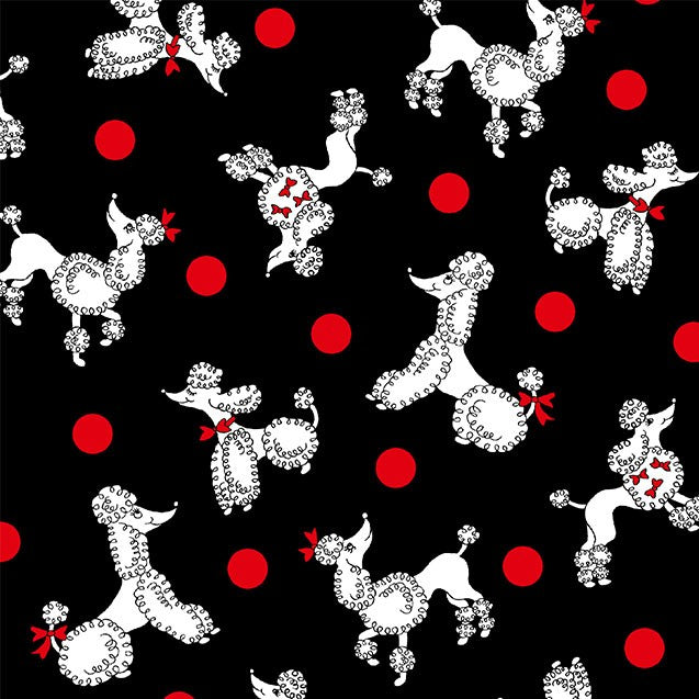 Black Bon Vivant Poodle 44" fabric by Michael Miller, CX9283-blac-d