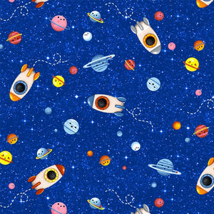 Royal Blue Fly By 44" fabric by Michael Miller, DC9306-Roya-d, Hula Universe