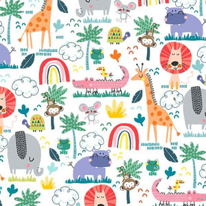 Animal Wildlife White 44" fabric by Michael Miller, DCX10441-mult-d, Jungle Safari
