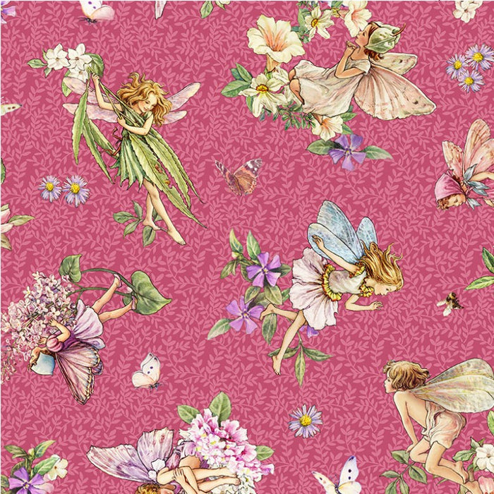 Fuchsia Dancing Flower Fairies 44" fabric by Michael Miller, DDC9272-Fusc-d, Songs of the Flower Fairies