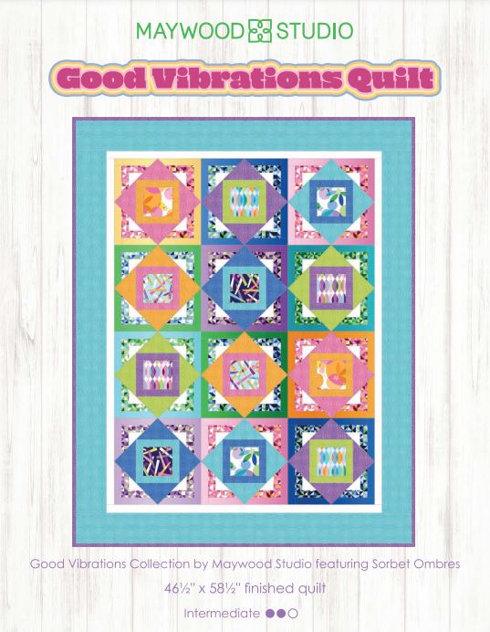 Good Vibrations Quilt Kit by Debbie Beaves for Maywood Studio includes Sorbet Ombre fabrics, measures 47" x 58"