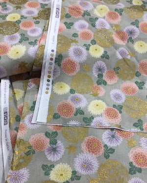 Green Flowers and Koi 44" fabric by Quilt Gate, HR3250Y 14B