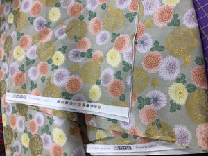 Green Flowers and Koi 44" fabric by Quilt Gate, HR3250Y 14B
