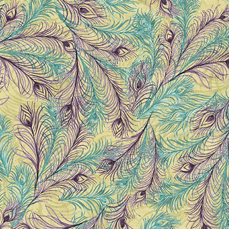 Iridescent Peacock Feathers 44" fabric by Springs Creative, 64312