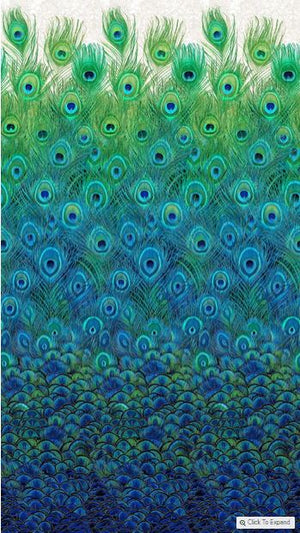 Peacock Garden with blue background Quilt Kit, measures 40"x57" using Northcott's Luminosity & Shimmer Radiance fabrics