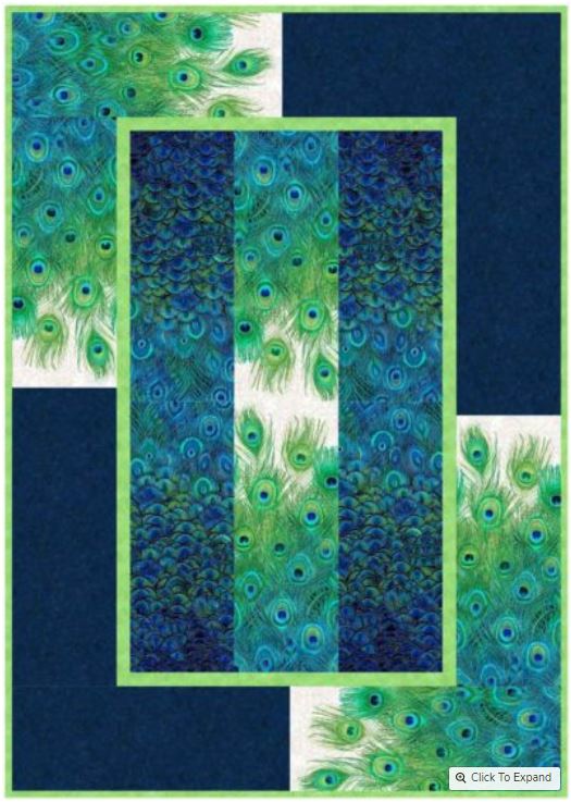 Peacock Garden with blue background Quilt Kit, measures 40"x57" using Northcott's Luminosity & Shimmer Radiance fabrics